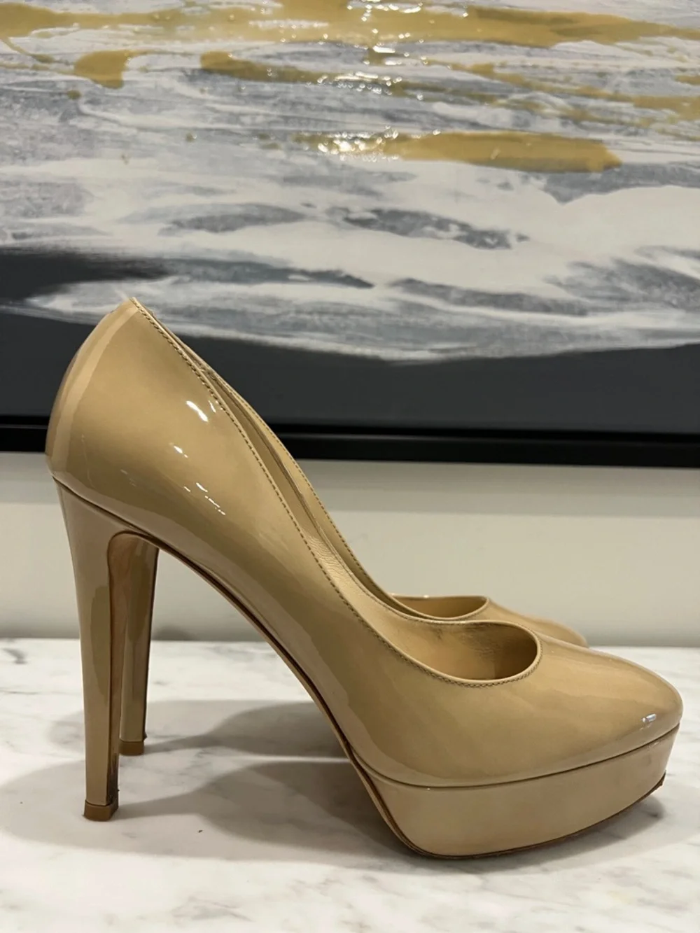 Jimmy Choo Beige Patent Leather Pumps - Picture 6 of 9